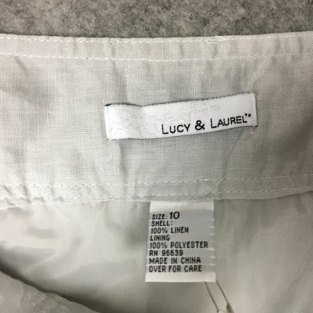 Lucy Laurel Skirt 10 Midi 100 Linen Gray Twirl Trumpet Career Casual Stripes - Picture 7 of 12